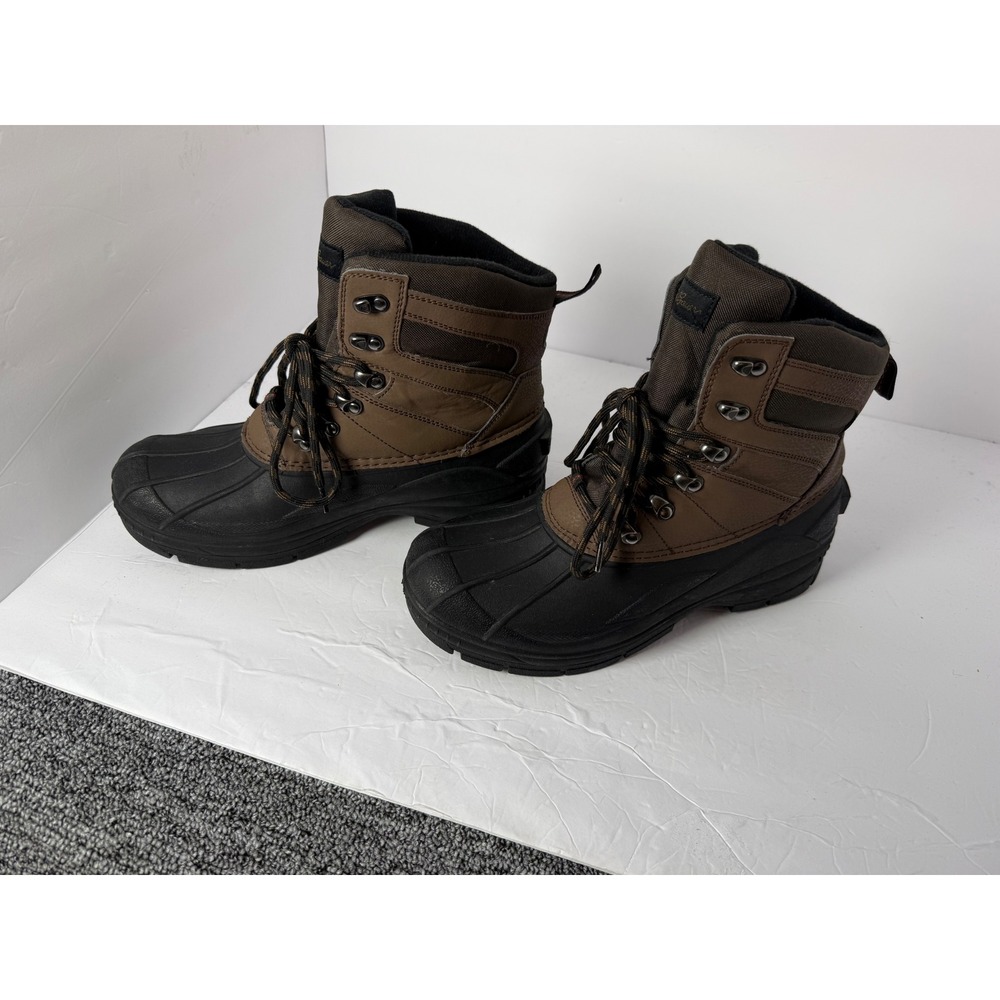 Eddie Bauer Leavenworth Mens 9M Brown Black Winter Duck Boots Lace Up Textile Up